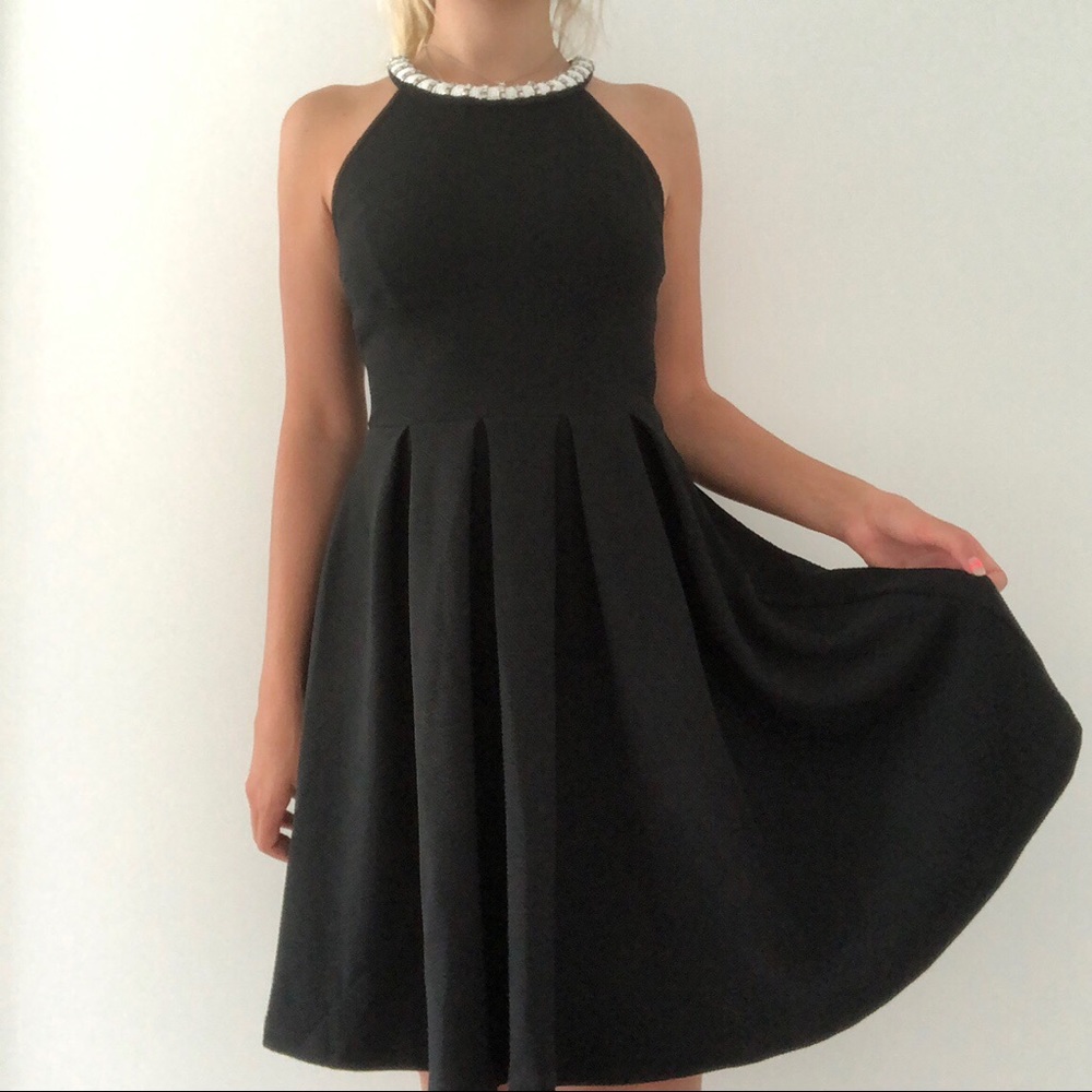 Black Formal Dress with Beaded Neckline